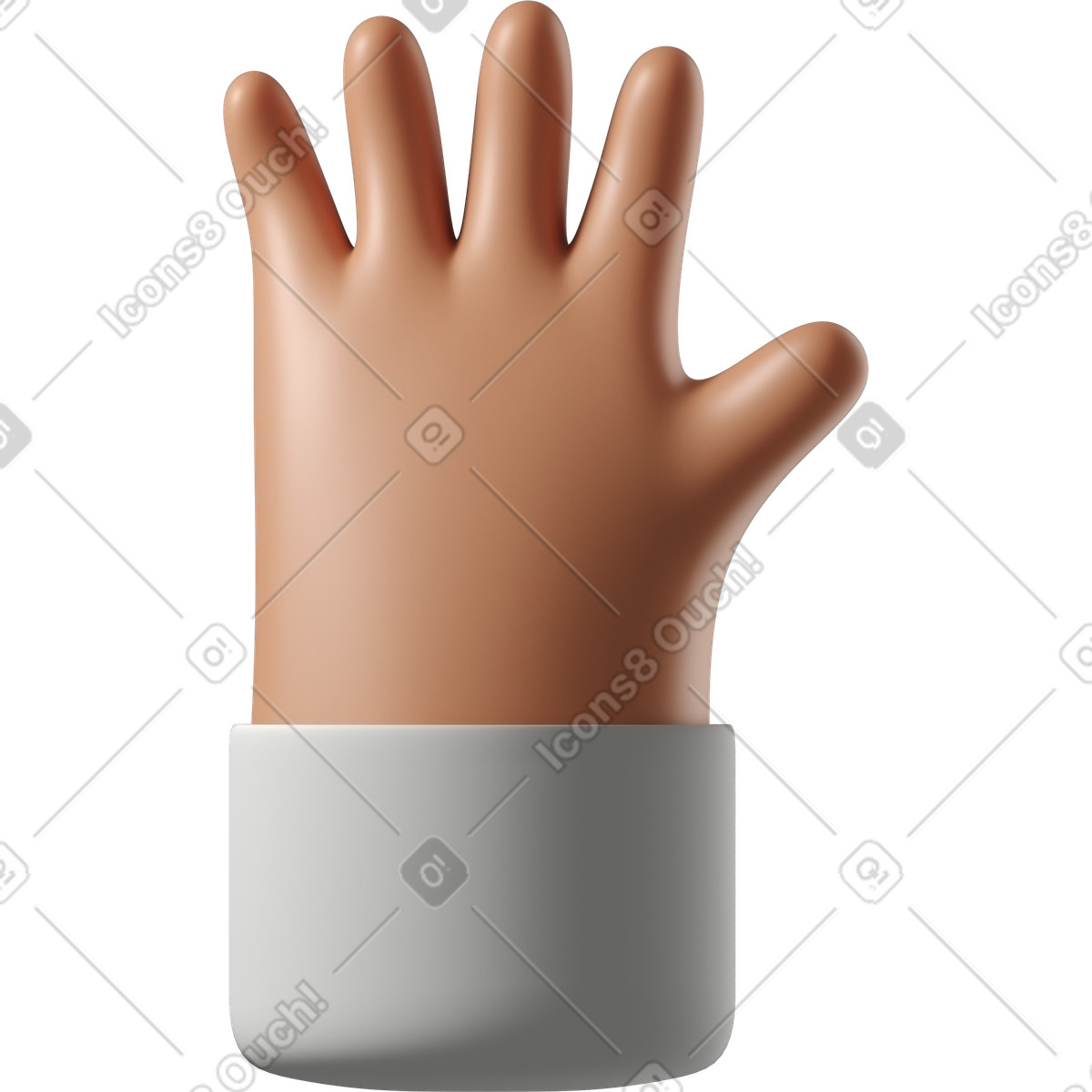 Tanned skin waving hand with fingers splayed illustration in 3D Hands Fun&Wild style download in PNG, SVG