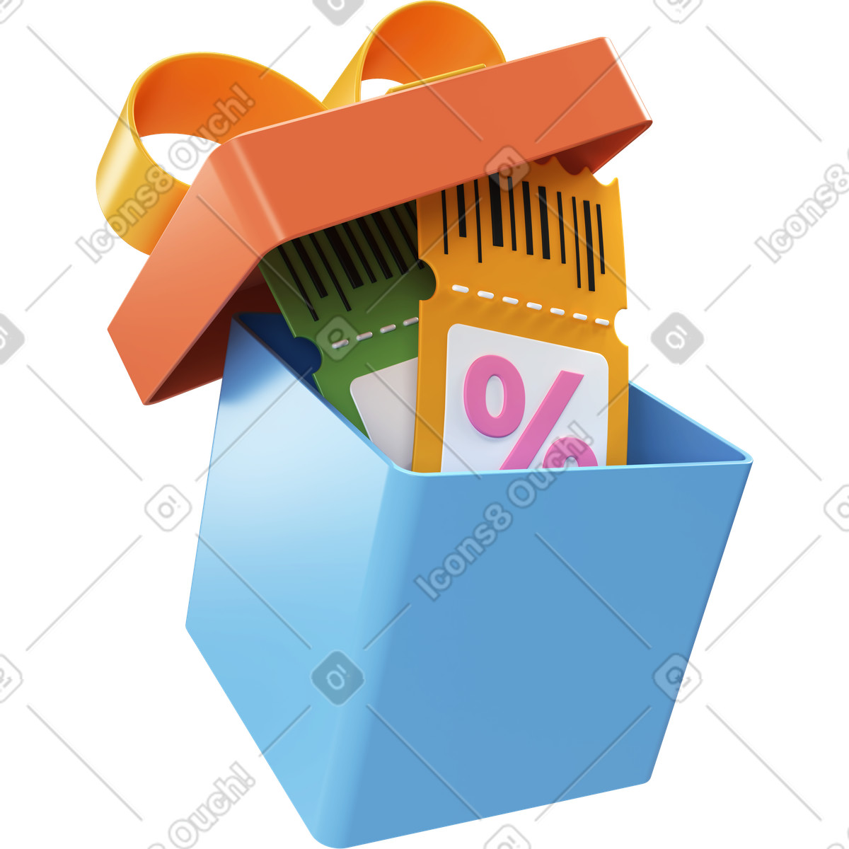 Ilustración Cupones en caja de regalo estilo 3D Corporate a descargar PNG y SVG