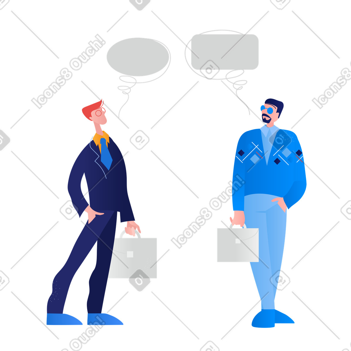 Illustration Gens d'affaires avec des porte-documents parlant dans le style Clip à télécharger aux formats PNG, SVG