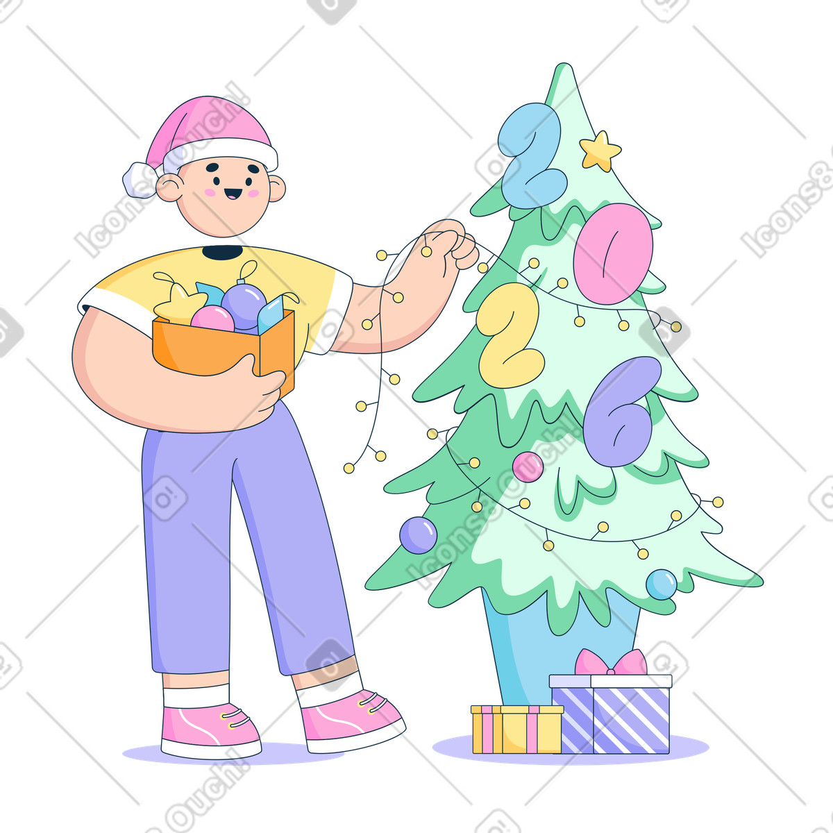 Christmas tree decoration with numbers 2026 illustration in Bubble gum style download in PNG, SVG