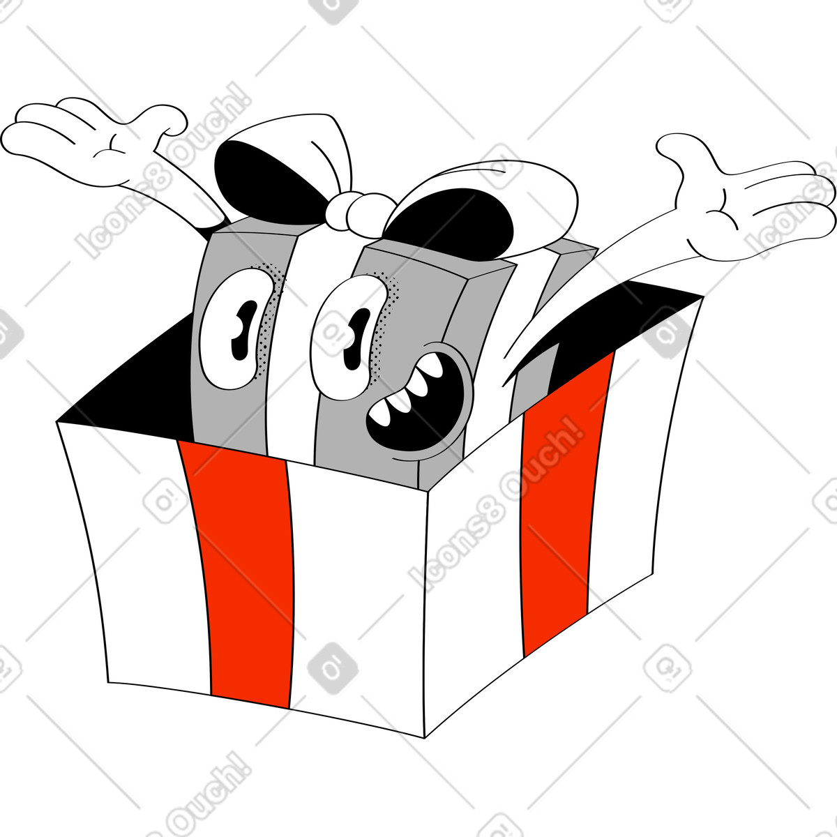 Gift inside a box with red stripes illustration in Looney style download in PNG, SVG