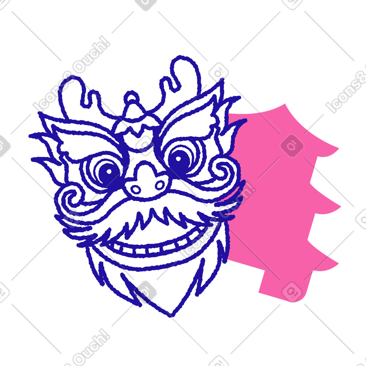 Illustration Fête de la tête dragon et pagode dans le style Whimsy à télécharger aux formats PNG, SVG