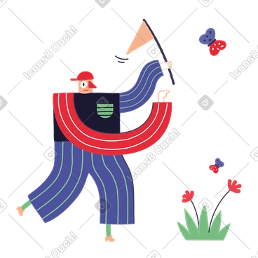 Man catching butterflies with a net PNG, SVG