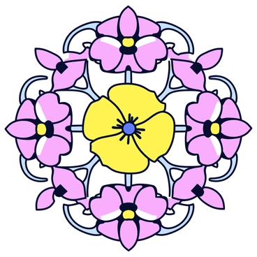 A detailed mandala design created with symmetrical patterns. The mandala incorporates various California poppy motifs, showcasing the flower's distinctive cup-shaped blossoms and delicate petals. Each poppy is arranged harmoniously within the mandala, connecting to form a cohesive structure. The design features intricate lines and shapes that enhance the overall symmetry and complexity, creating a visually captivating composition. The background remains simple to emphasize the intricacies of the mandala and the vibrant poppy motifs.