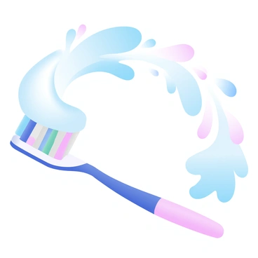 A vibrant wave of toothpaste is splashing over a gigantic toothbrush. The toothpaste is in bright colors, creating a dynamic and energetic effect as it arcs through the air. The toothbrush is unusually large, with a bright, bold-colored handle and bristles that are vividly colored. The scene captures the motion of the toothpaste as it flows over the toothbrush, emphasizing the playful interaction between the two elements.