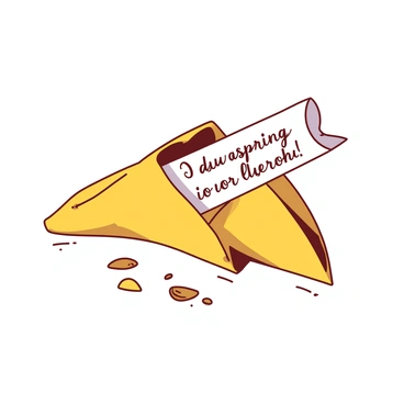 A yellow fortune cookie is cracked open, revealing a tiny white scroll nestled inside. The scroll is partially unrolled, displaying an inspiring message in elegant black font. The cookie is placed on a smooth wooden surface, and a few crumbs are scattered nearby. Soft light highlights the texture of the cookie and the delicate writing on the scroll.