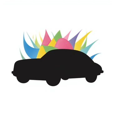 A sleek silhouette of a Porsche 911, characterized by its iconic rounded body and distinct curves, is prominently featured in the foreground. The car's details are defined by its streamlined shape, with the roofline gracefully arching and the headlights subtly hinted at. Behind the car, an abstract background bursts with vibrant colors, blending shades of blue, pink, yellow, and green in dynamic swirls and patterns. The contrast between the dark silhouette of the Porsche and the lively background creates a striking visual impact.