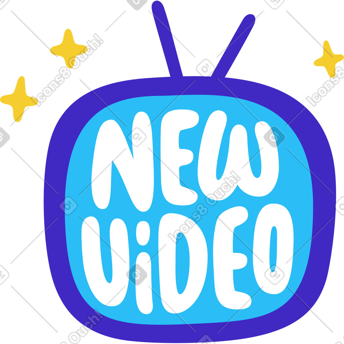 Ilustración Pegatina de letras nuevo video tv texto en estilo Lettering a descargar en PNG y SVG