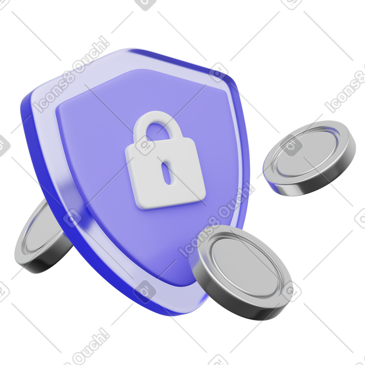 3D Playful 스타일의 Shield with lock and coins, secure payment digital asset protection 일러스트레이션 PNG, SVG 다운로드