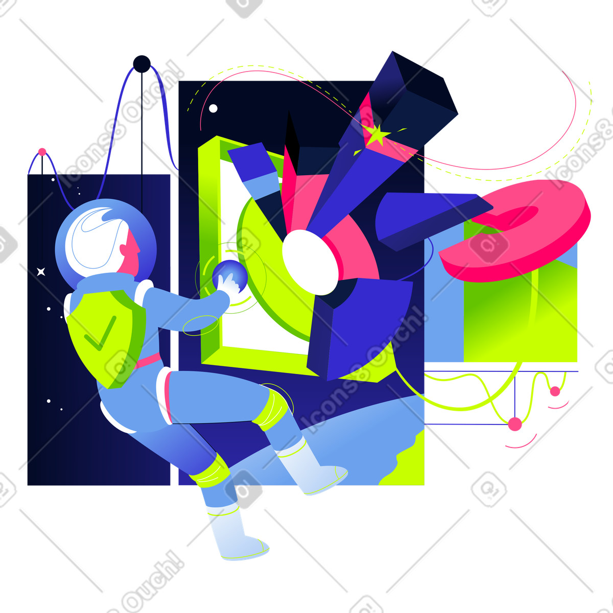 Mann prüft diagramme und grafiken im weltraum-Illustration Space-Stil als Download in PNG, SVG