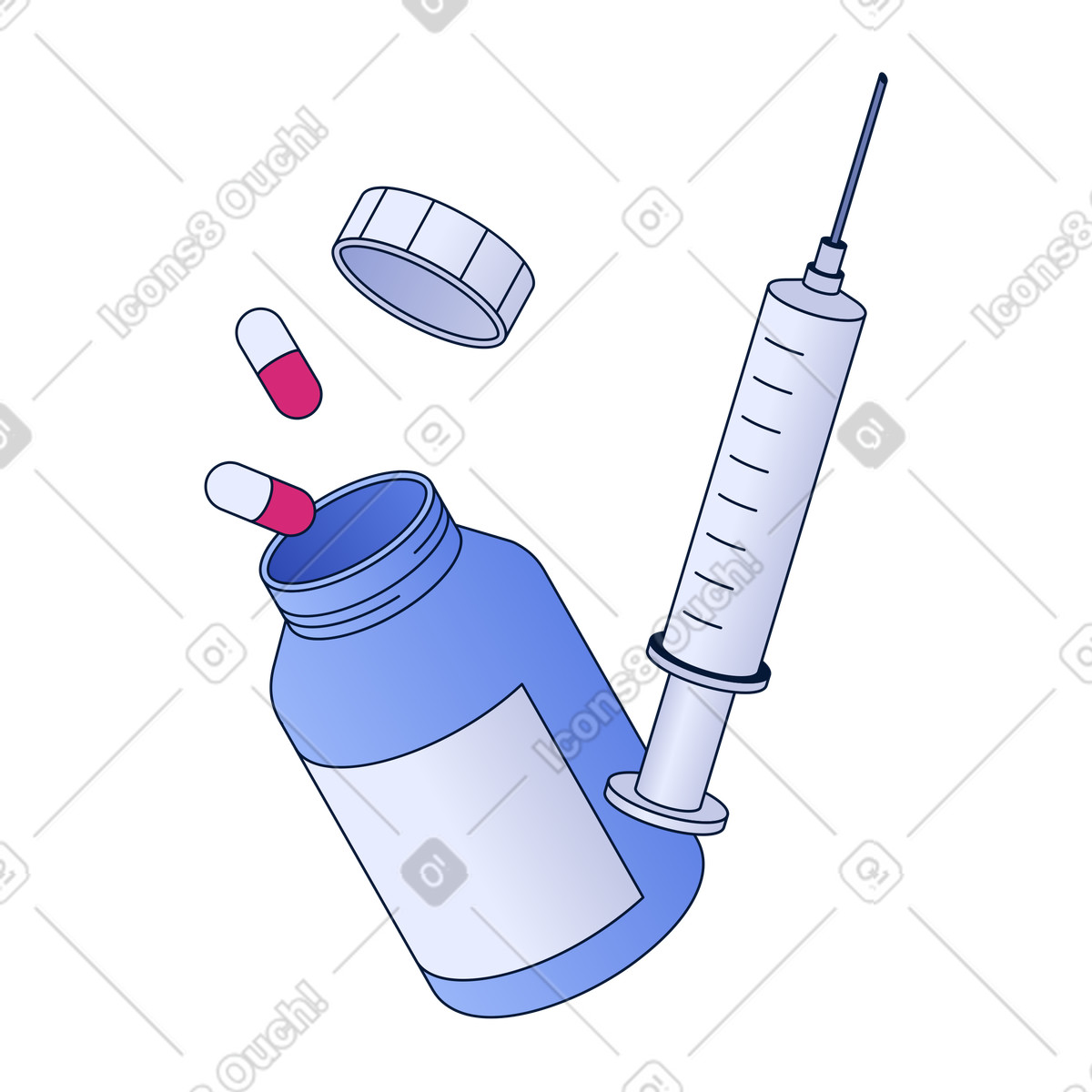 Pills and syringe-Illustration im Neat-Stil als Download in PNG, SVG