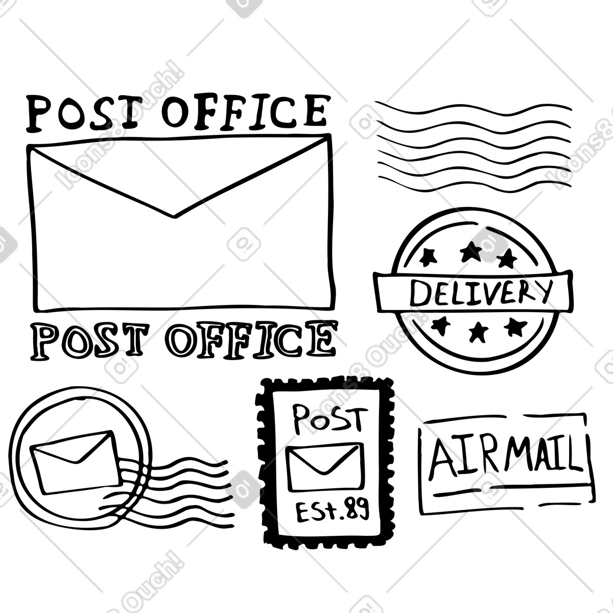 Mail and post office signs marks illustration in style download in PNG, SVG