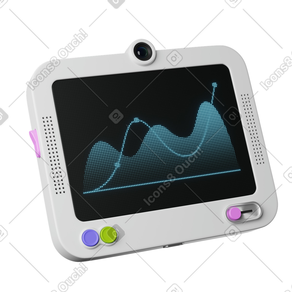 3D Plastic 스타일의 Tablet device displaying analytics waveform chart and data points 일러스트레이션 PNG, SVG 다운로드