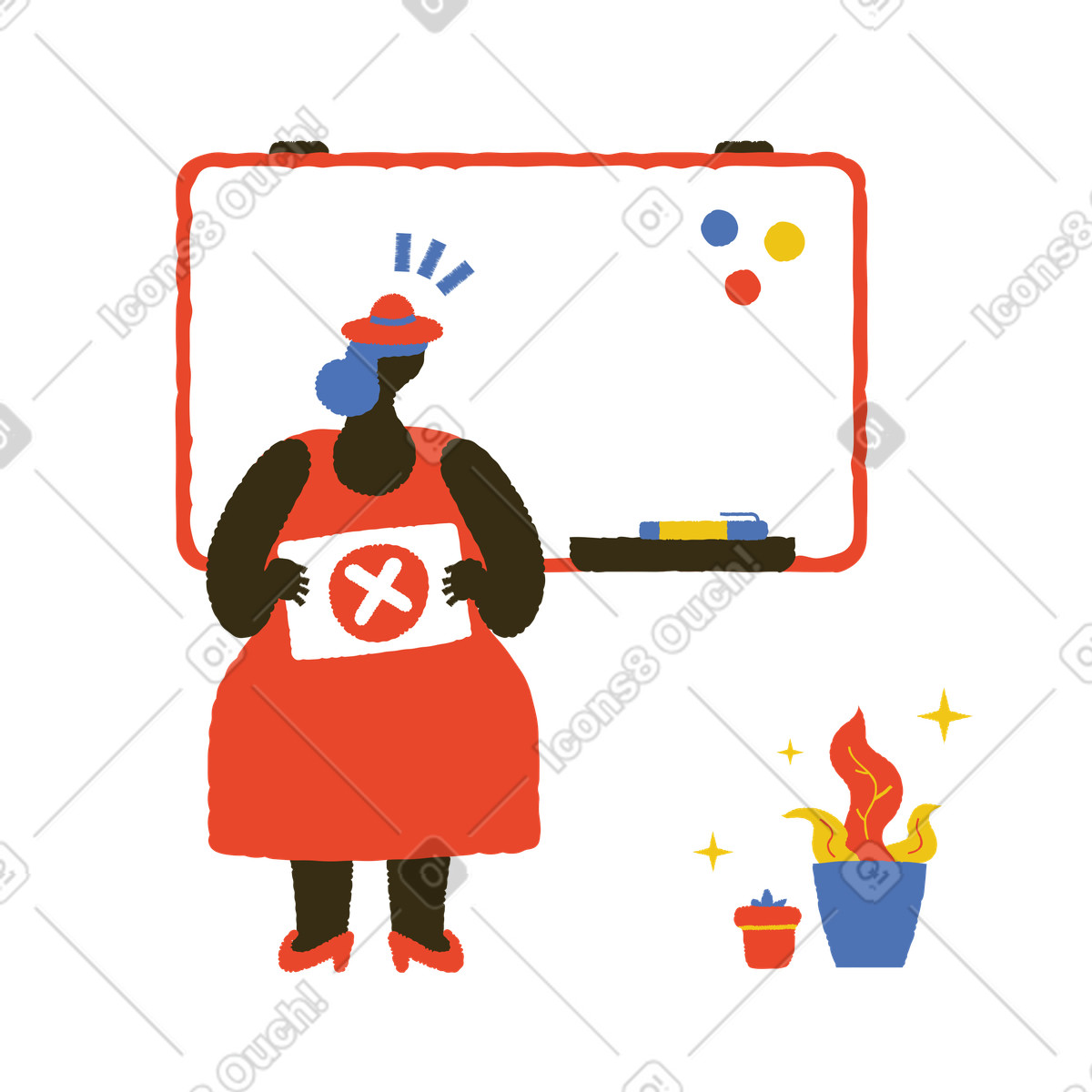 Ilustração de Instrutor no quadro negro apresentando placa com marca vermelha em estilo Bermuda para baixar em PNG, SVG
