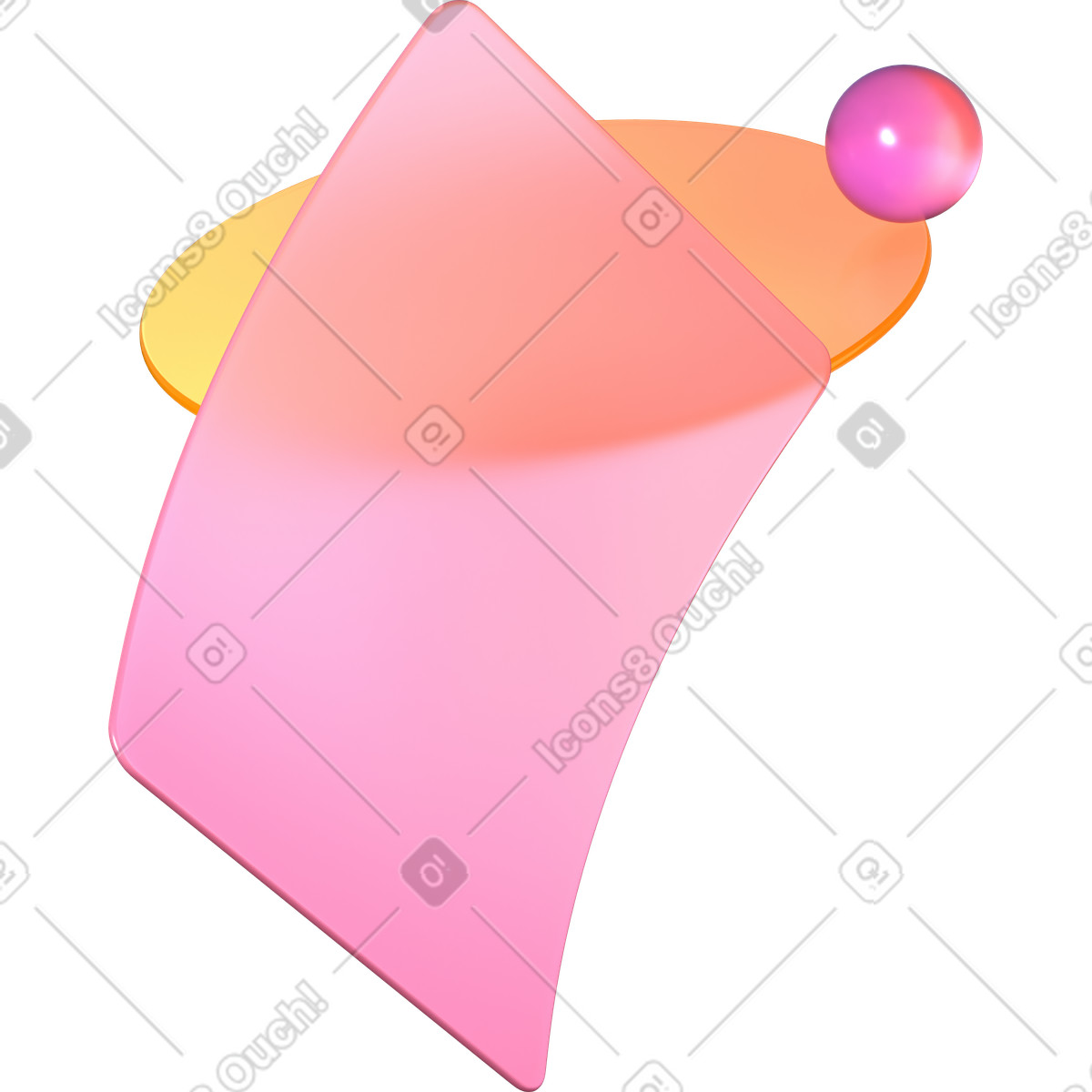 Illustration Rectangle aux coins arrondis, lentille et sphère dans le style 3D Glassy à télécharger formats PNG, SVG
