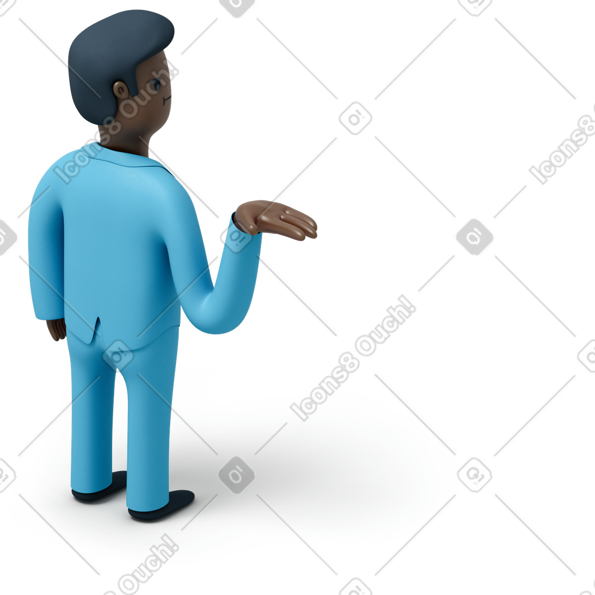Back view of black businessman raising his hand up illustration in 3D Flame style download in PNG, SVG