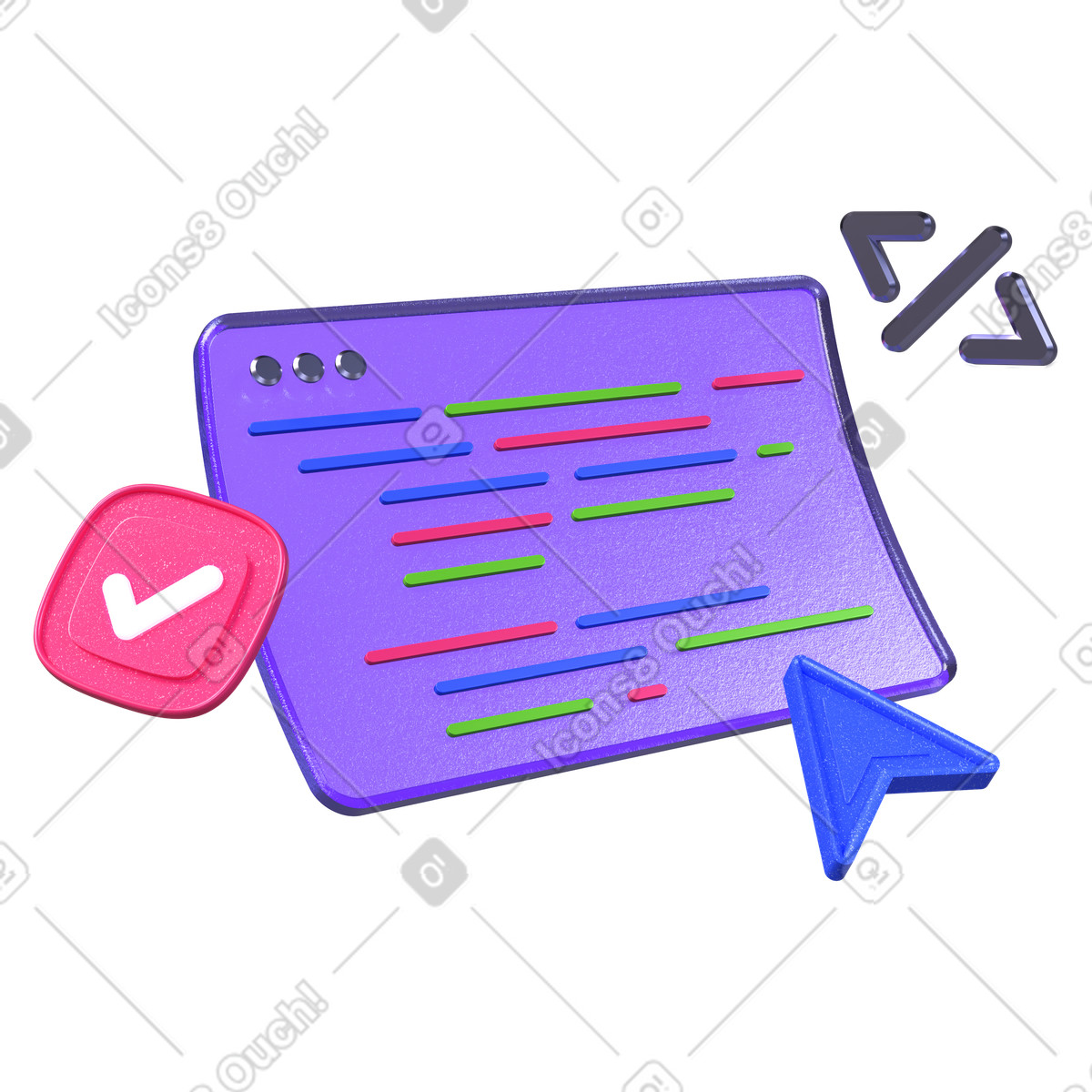Colorful code editor window with cursor, Software development workflow illustration in PNG, SVG