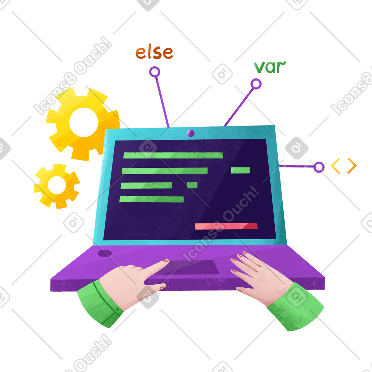 Programmer coding on laptop illustration in Bonbon style download in PNG, SVG