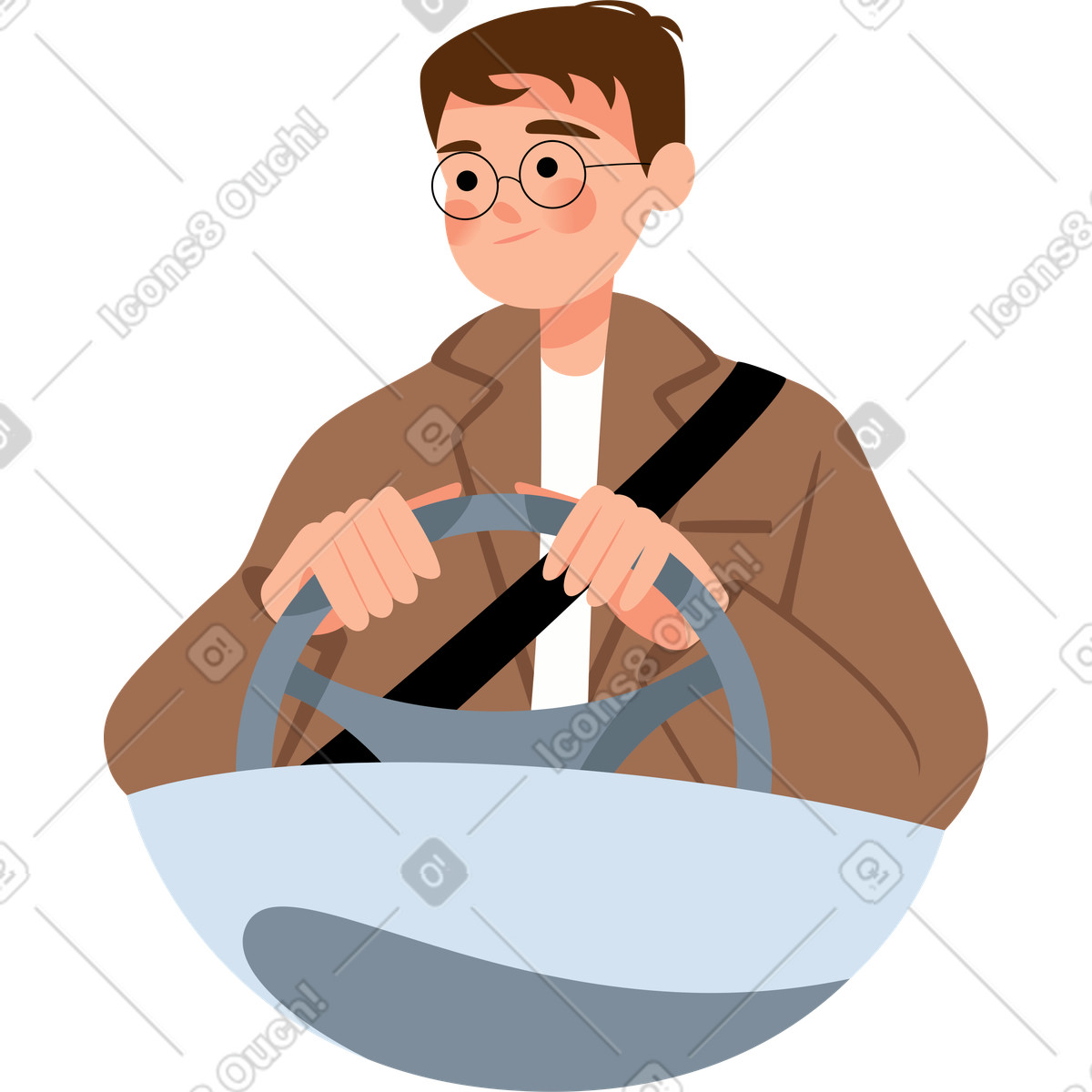 Seated man driving illustration in Lagom style download in PNG, SVG