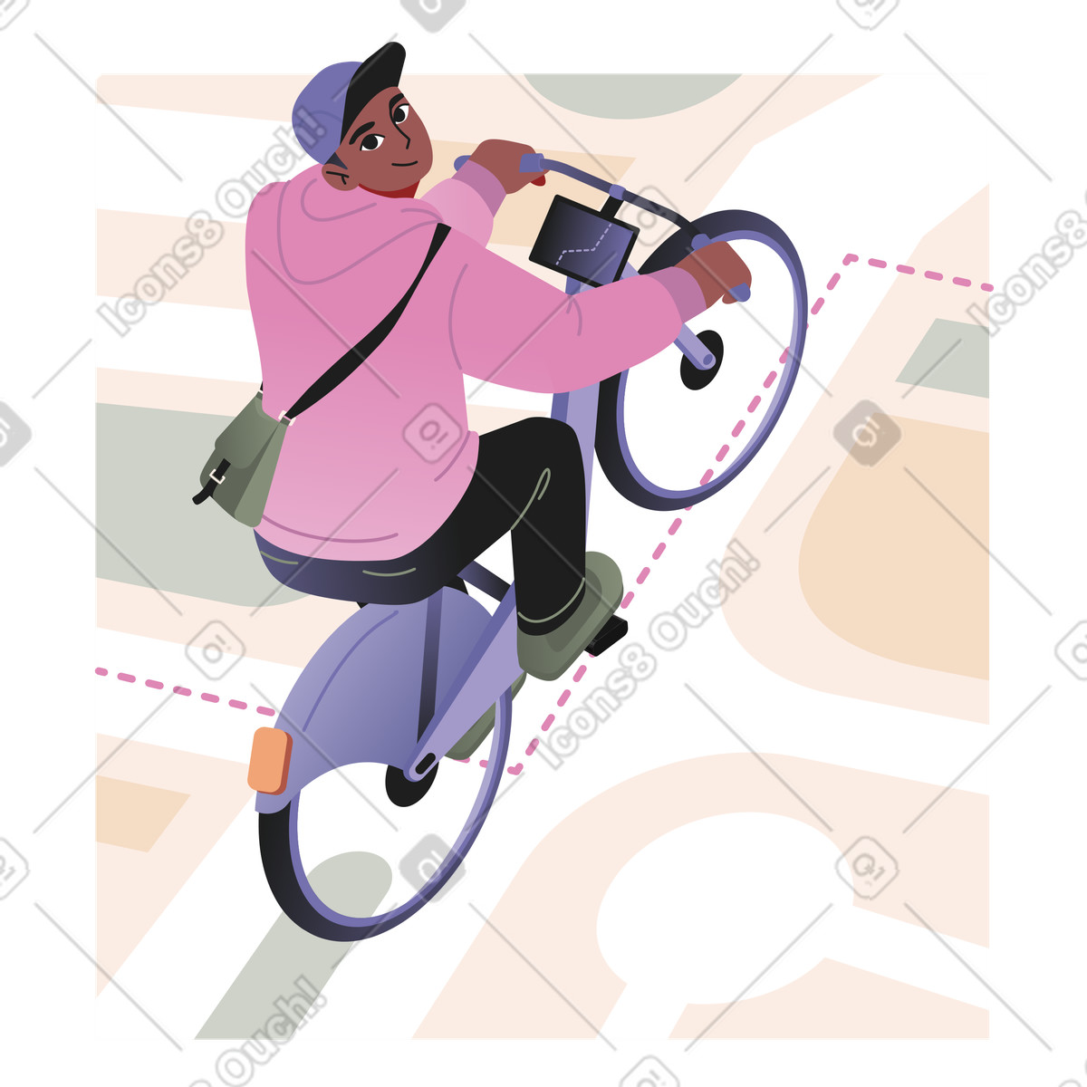 Mobilität in der stadt, mann fährt fahrrad-Illustration im Coworking-Stil als Download PNG, SVG