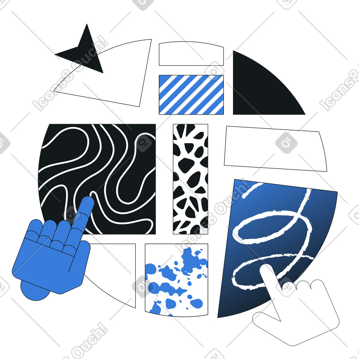 Collaborative puzzle assembly, Design process and remote co-creation, Visual collaboration and creative teamwork illustration in PNG, SVG