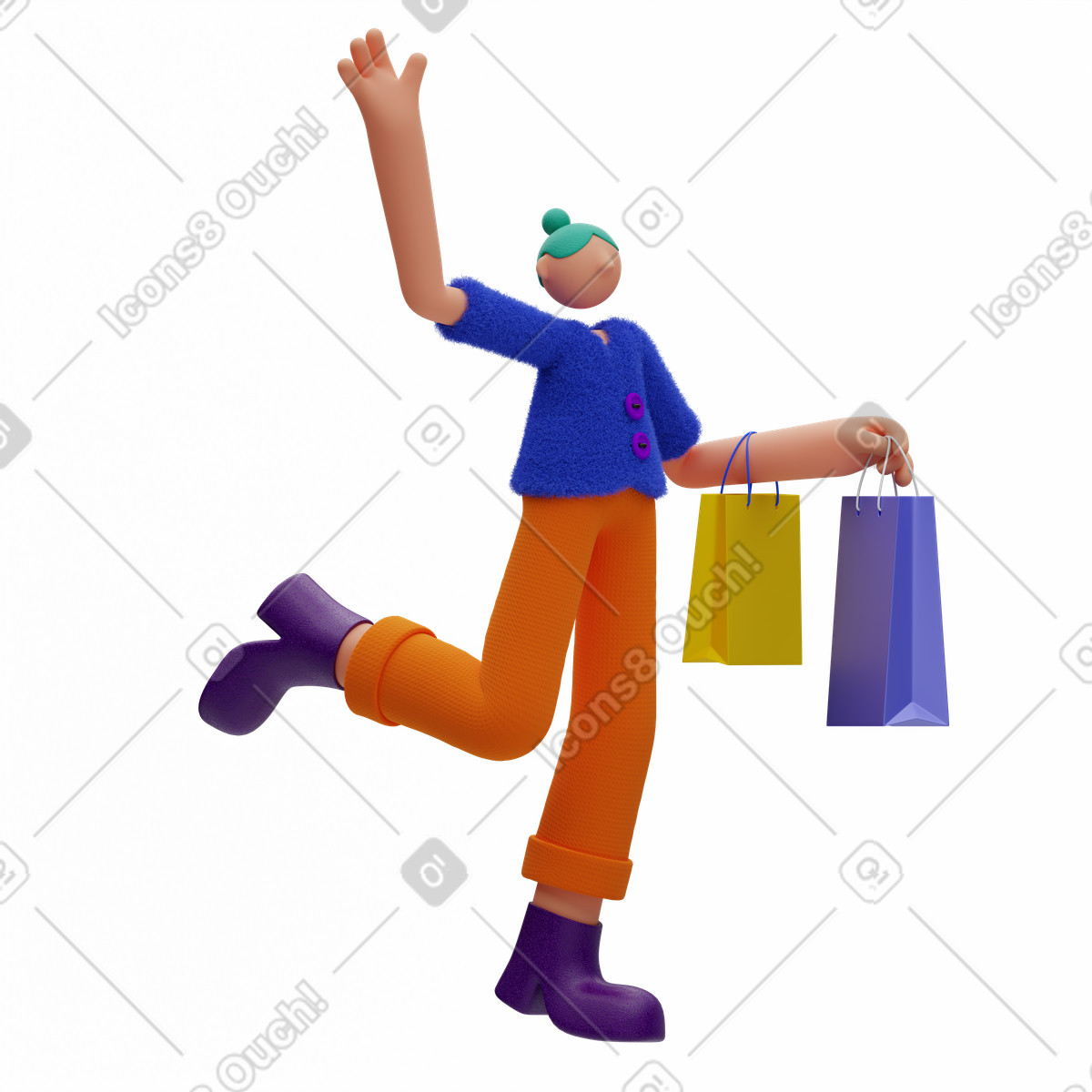 Joyful woman with shopping bags illustration in 3D Rondi style download in PNG, SVG