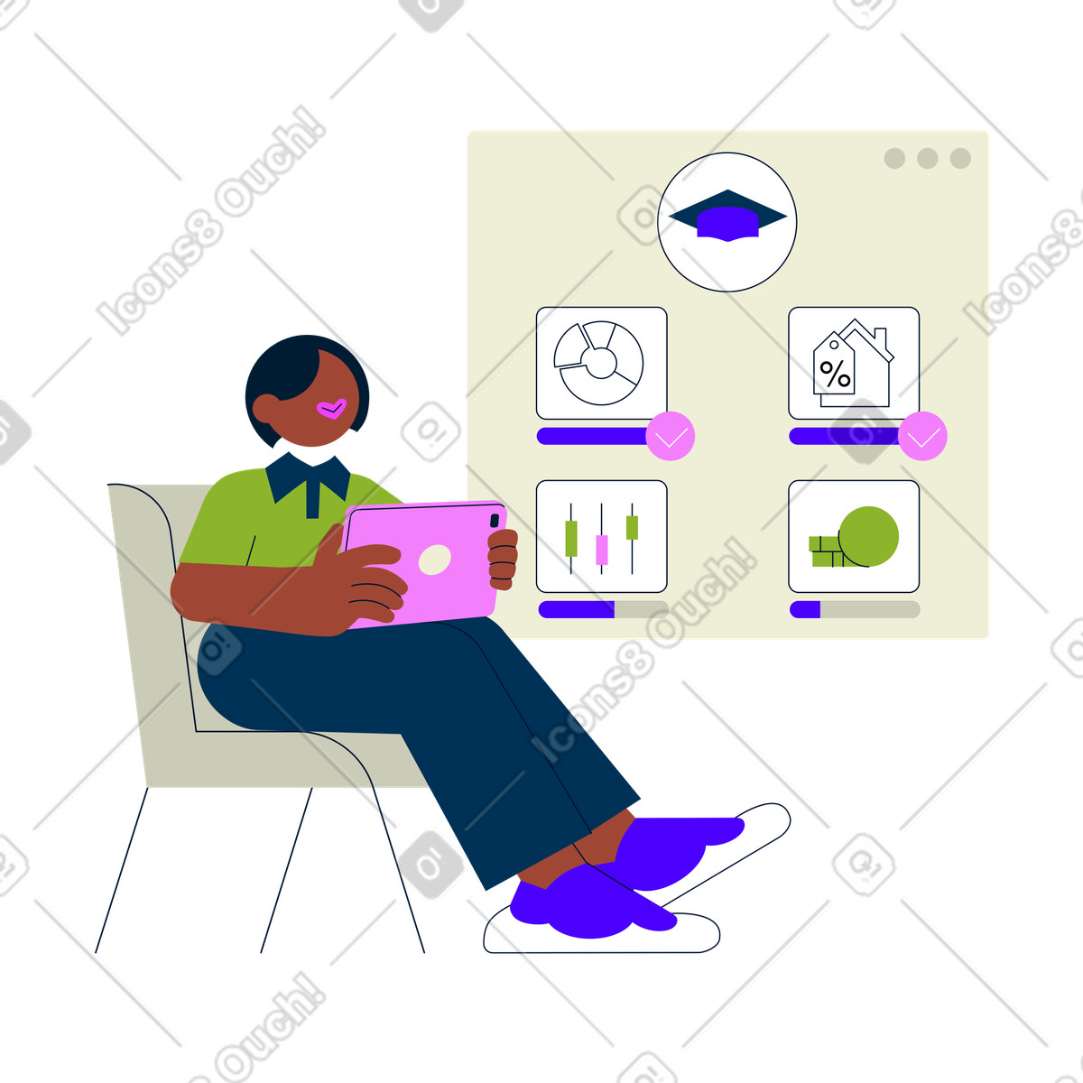 Financial education and learning financial skills illustration in Cubes style download in PNG, SVG