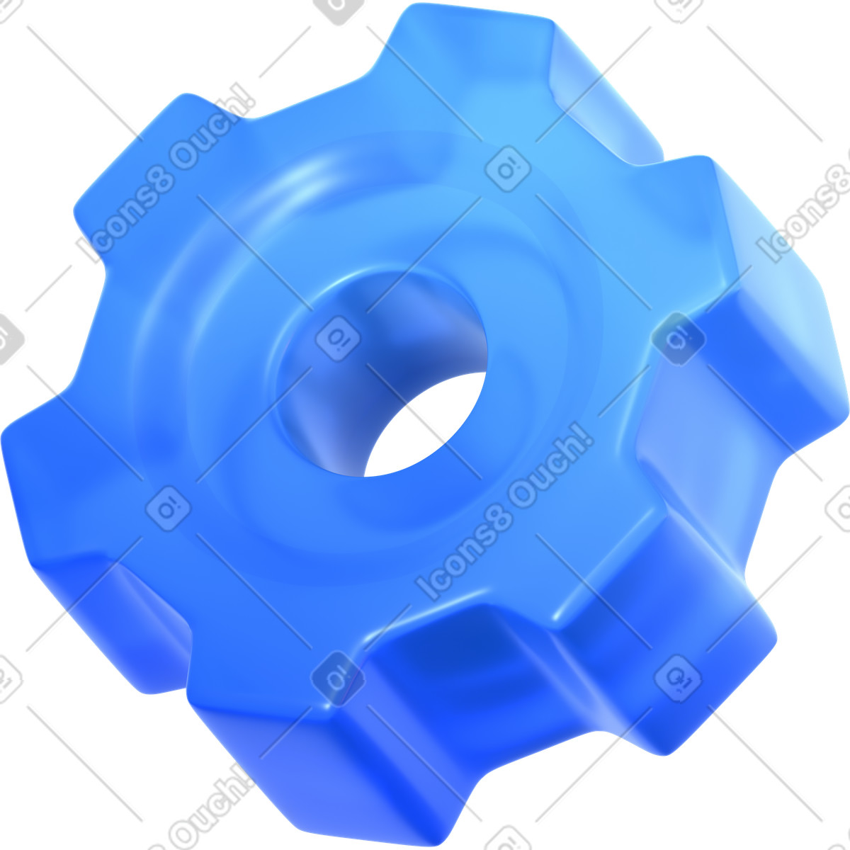 Ilustração de Blue gear symbol for process optimization and technical workflow em no estilo 3D Glassy para baixar em PNG, SVG