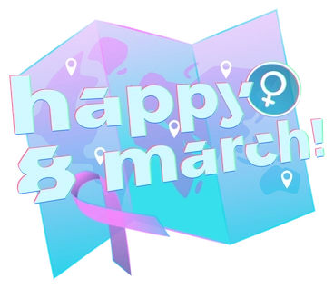 Happy March with female symbol - Neon style illustration