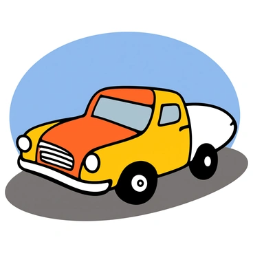 A vintage car designed to look like a rolling piece of candy corn
