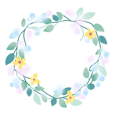 A flowing arrangement of honeysuckle vines with delicate, curving tendrils is prominent in the image. The vines are adorned with clusters of small, bell-shaped flowers in shades of yellow and white. The leaves of the honeysuckle are lush and green, interspersed with the flowers. The overall composition has a rhythmic quality, with the vines winding gracefully around each other. In the background, subtle gradient pastel colors blend together, enhancing the beauty of the honeysuckle.