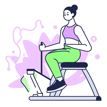 A person is seated on a fitness machine, performing a cable row exercise. They have an upright posture, with their feet firmly placed on the machine’s footrests. Their hands grip the handles of the cable, pulling it towards their torso. The individual exhibits a calm, meditative expression on their face, emphasizing focus and tranquility. The background features soft lines representing movement, creating a sense of flow in the scene.