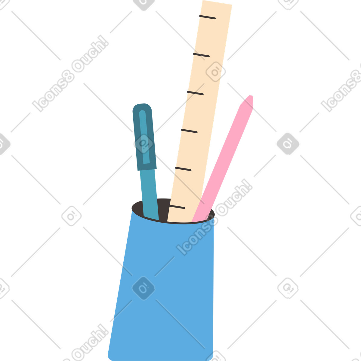 Ilustración Papelería en una taza azul estilo Dizzy a descargar PNG y SVG