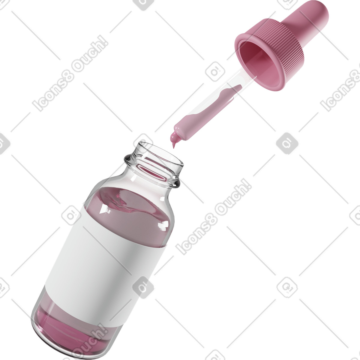 3D Casual life スタイルの Open cosmetic serum bottle with dropper のイラストをPNG、SVG形式でダウンロード