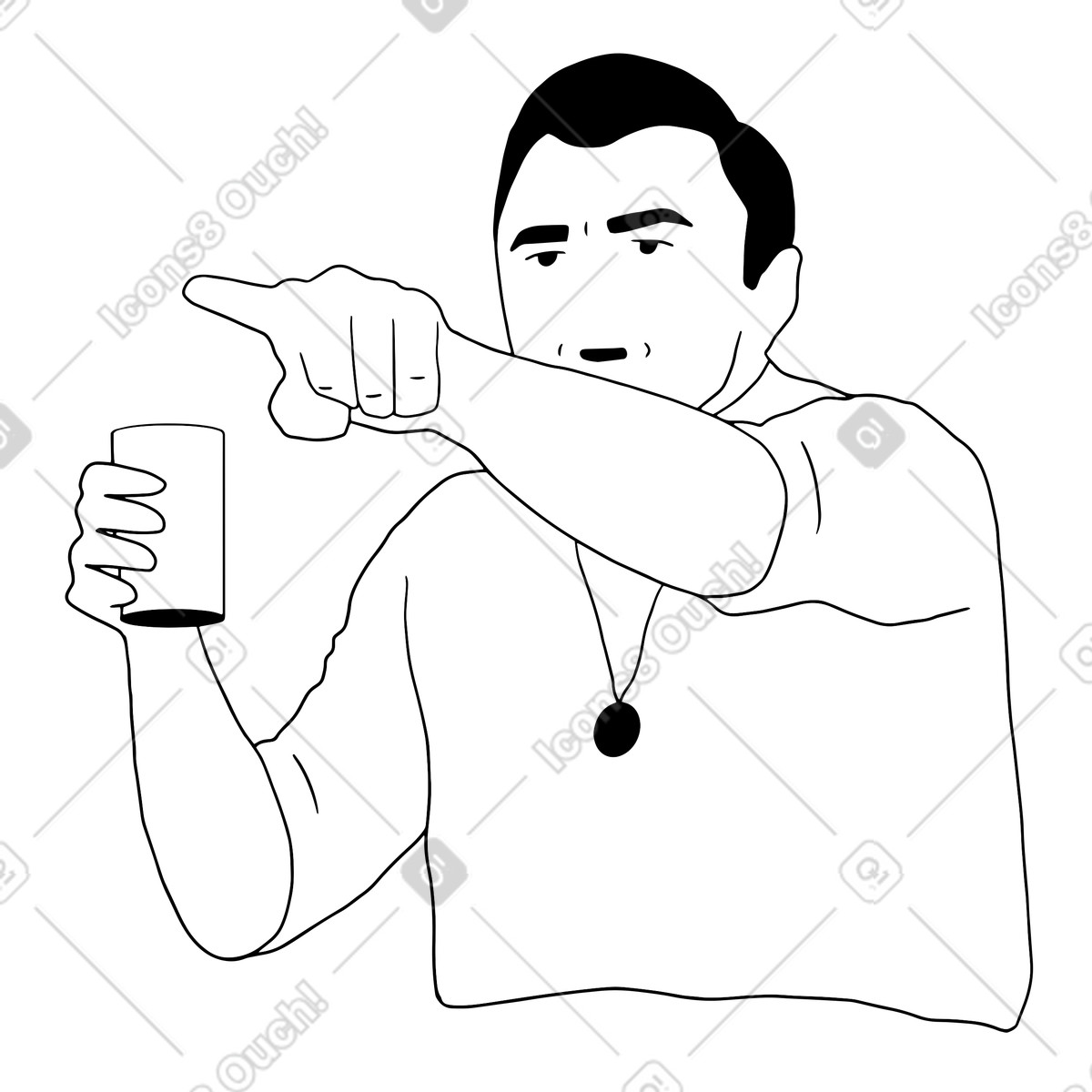 Dudes スタイルの グラスを持って何かを指している男性 のイラストをPNG、SVG形式でダウンロード