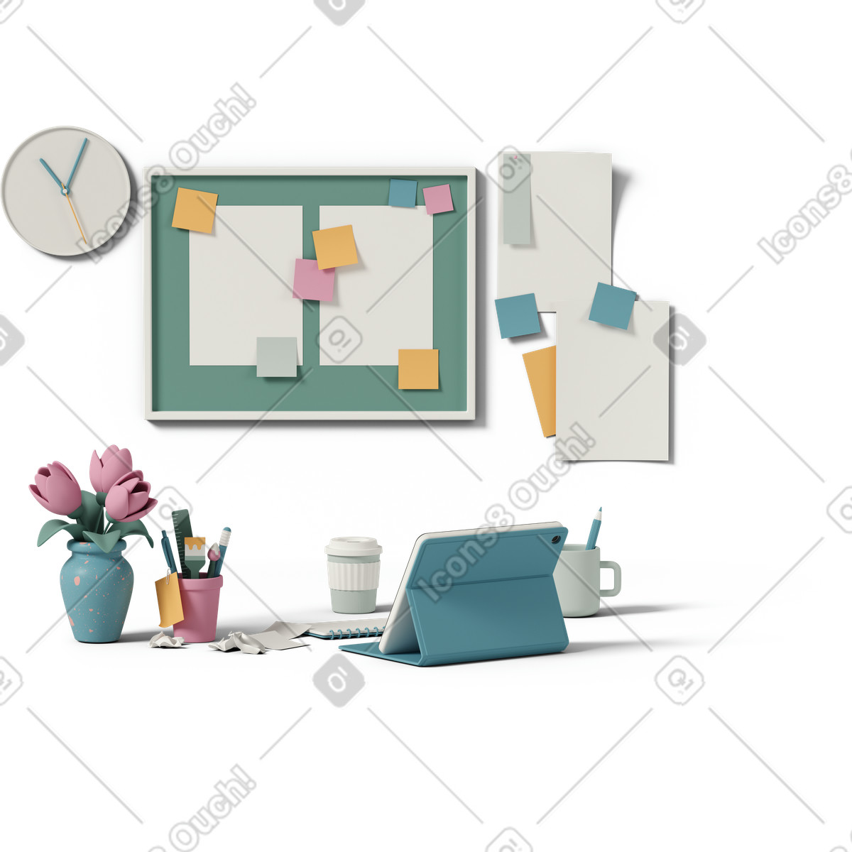 3D Casual life 스타일의 Office supplies 일러스트레이션 PNG, SVG 다운로드