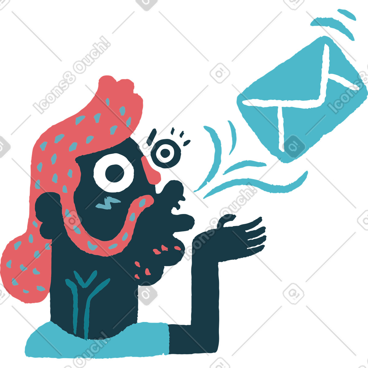 Ilustración User sending email by blowing envelope, Online message delivery and correspondence en estilo Flamenco a descargar en PNG y SVG