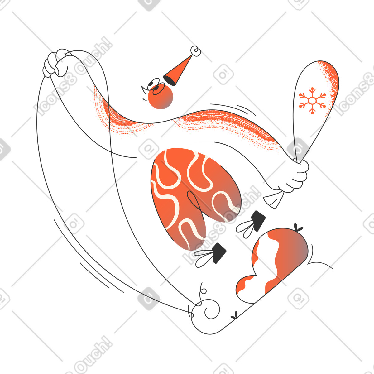 Christmas elf flying on sleigh illustration in Crayon style download in PNG, SVG