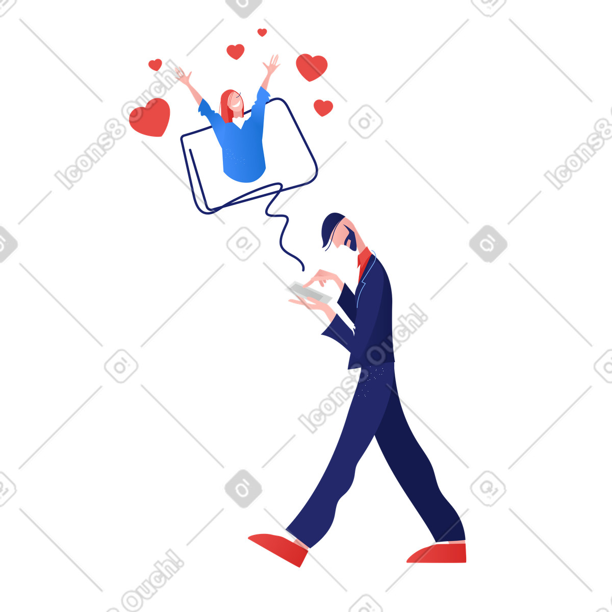 Chatting with girlfriend, Digital romance or long-distance communication illustrazione in stile Clip scarica in PNG, SVG