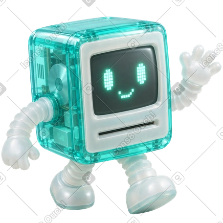 Cute retro computer robot walking with digital face display ...