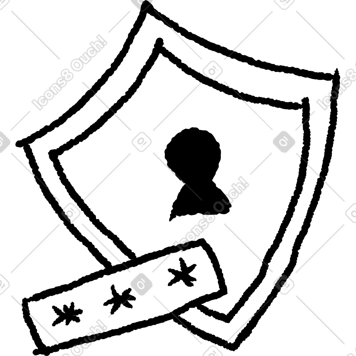 Shield password protection with user silhouette and hidden characters asterisks-Illustration im Black Chalk-Stil als Download in PNG, SVG