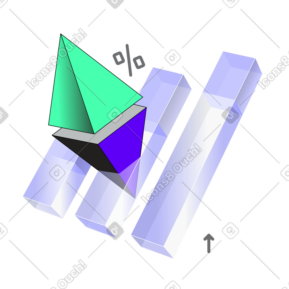 Illustration Augmentation de la valeur ethereum sur le graphique à barres dans style Incut télécharger aux formats PNG, SVG