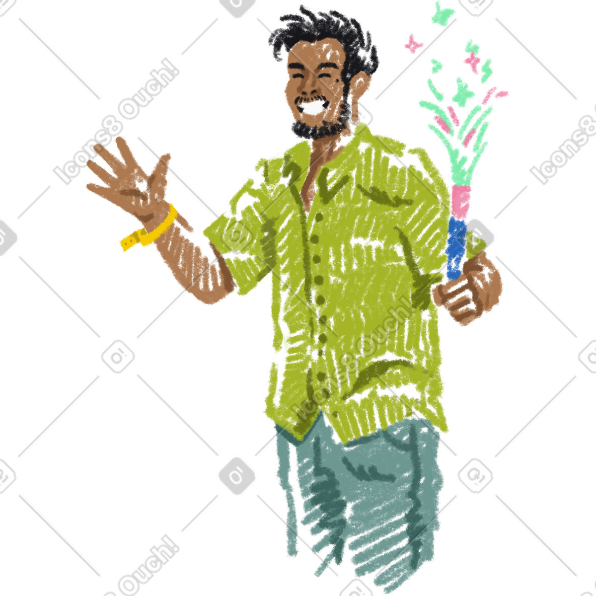 Man with fountain candle illustrazione in stile Sketchbook scarica in PNG, SVG