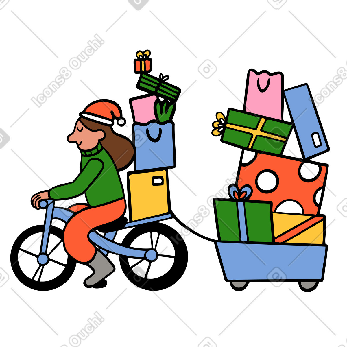 Иллюстрация Woman delivering gifts on bike в стиле Comic — скачать в форматах PNG, SVG