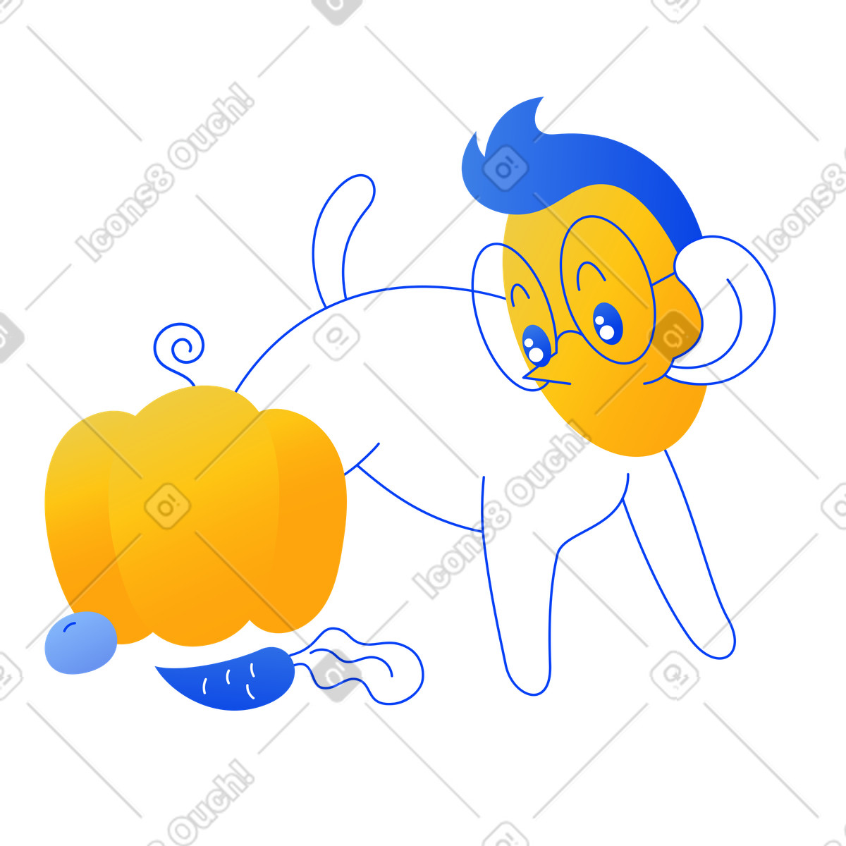 Ilustração de Híbrido cachorro e menino olhando para vegetais deliciosos em no estilo Buddy baixar em PNG, SVG