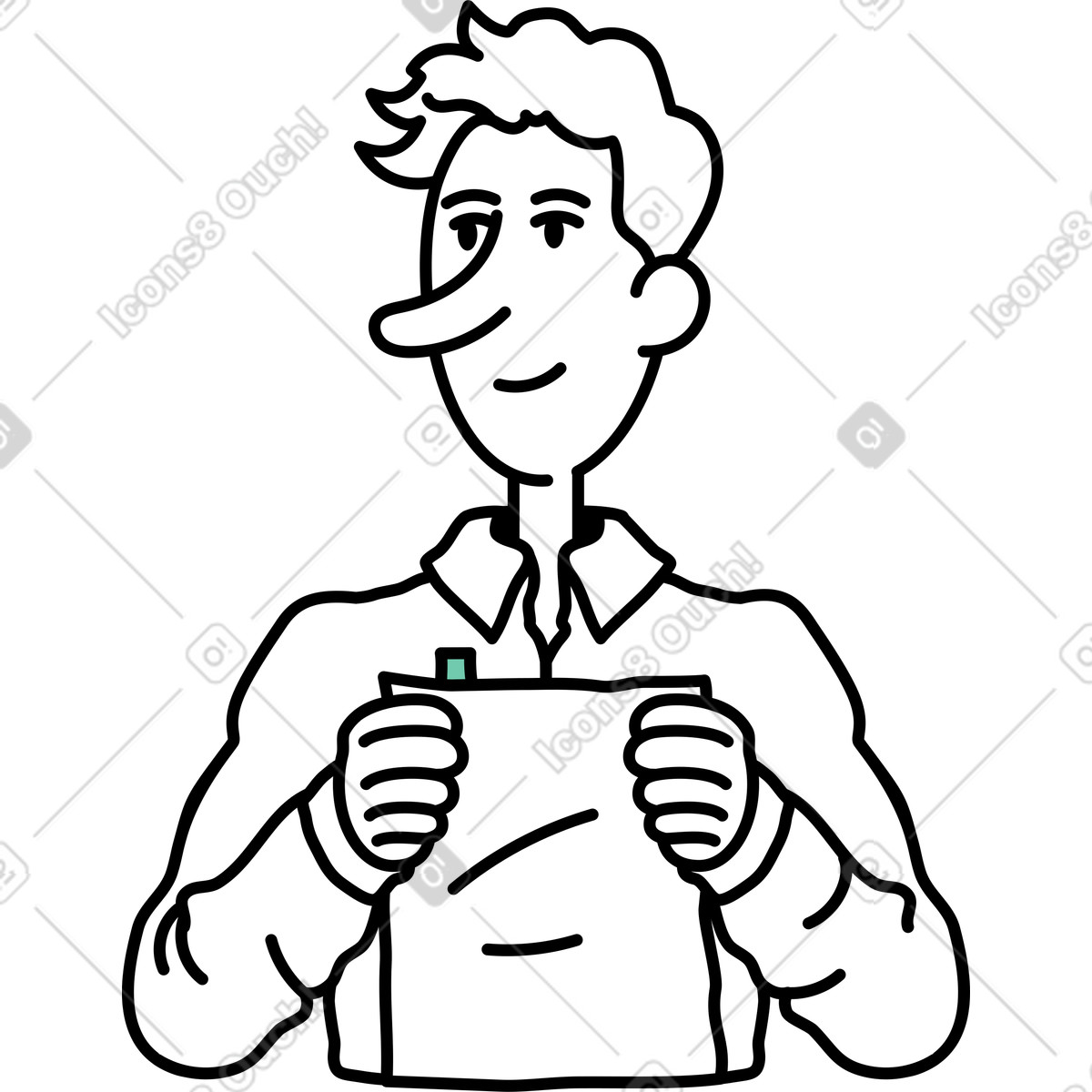 Young man with papers illustration in Notes style download in PNG, SVG