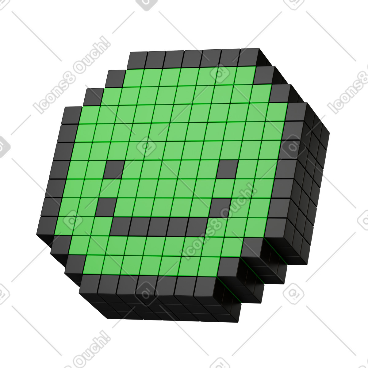 下载 3D Stickle 风格的 Emoji pixelated smiley face built from green cubes blocks 插画，支持 PNG、SVG 格式