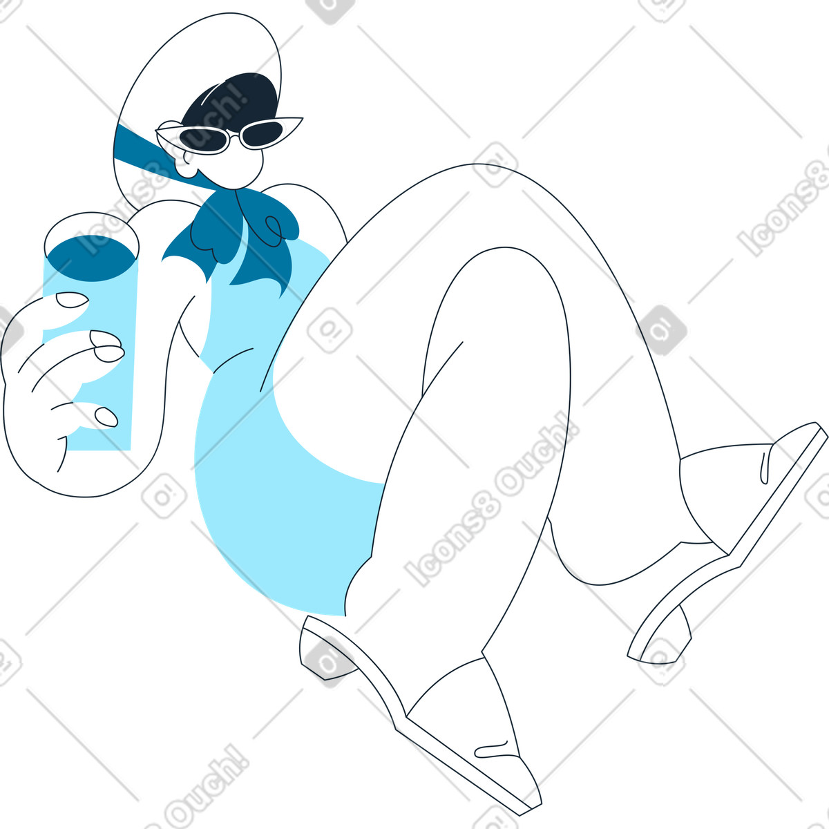 Woman in summer outfit sitting with legs crossed illustration chill clipart PNG