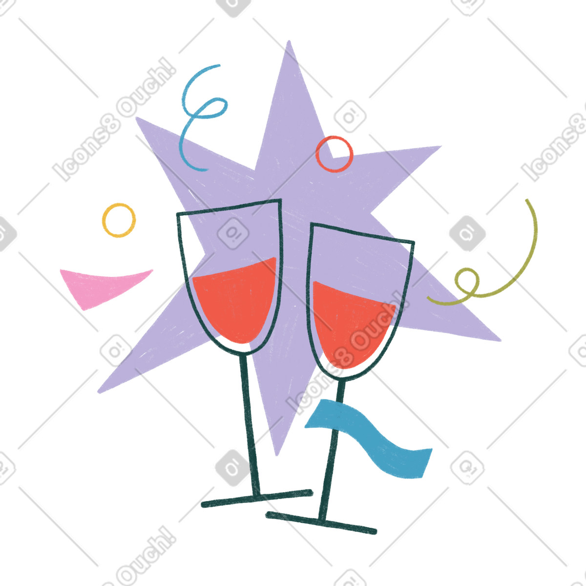 Gl&auml;ser mit wein auf einem festlichen hintergrund-Illustration im Tutti-Stil als Download in PNG, SVG