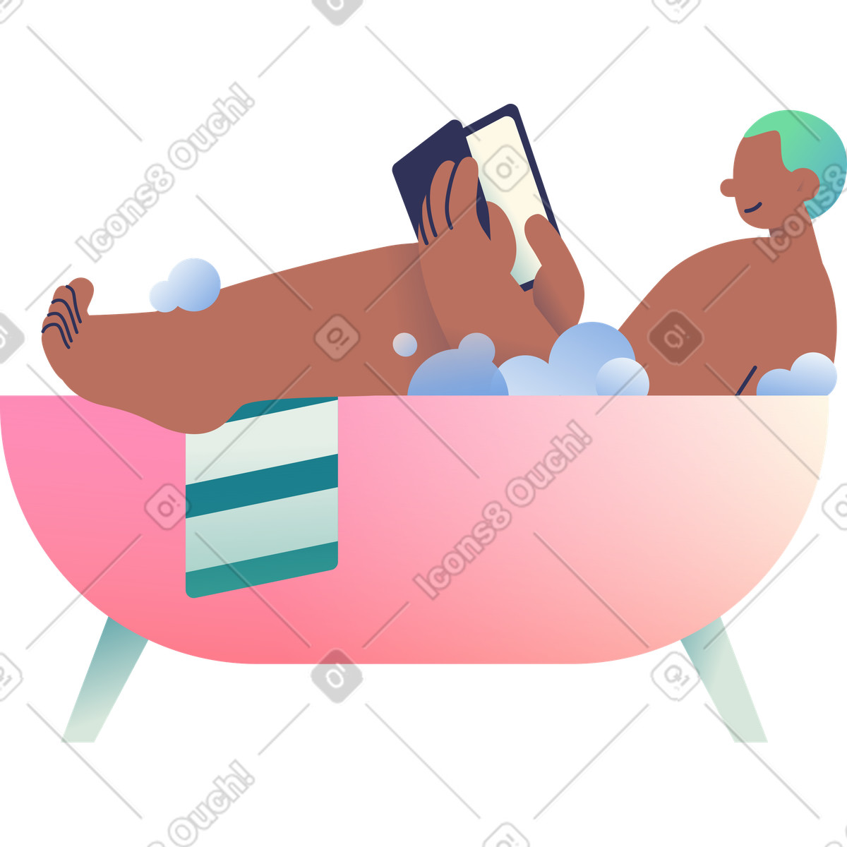 Ilustración Hombre en la bañera con tablet estilo Beam a descargar PNG y SVG